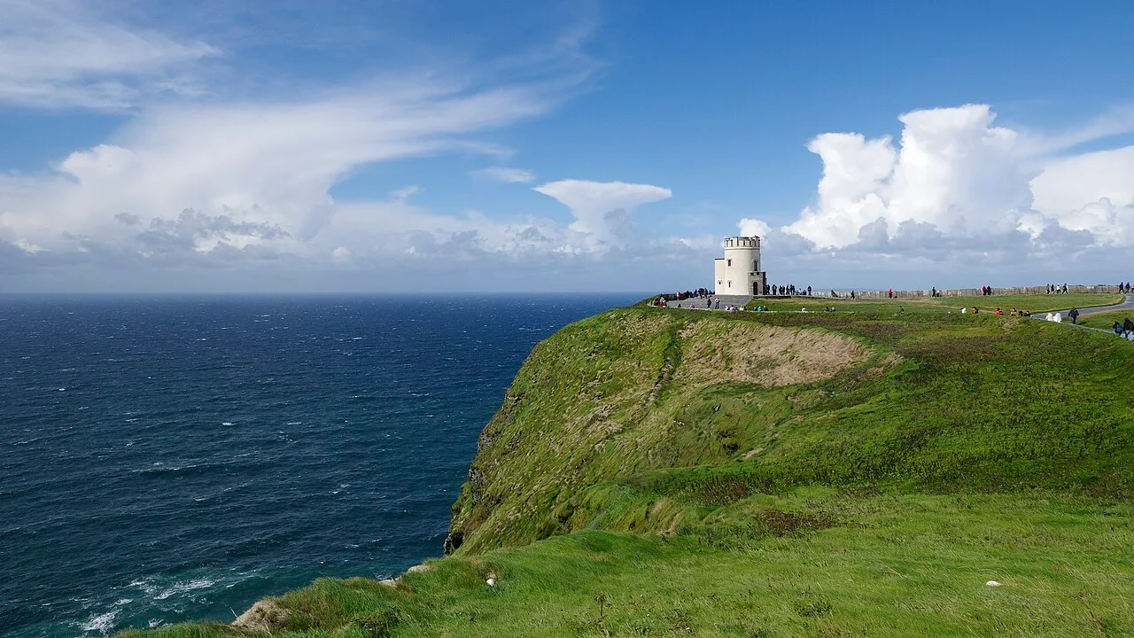 O’Brien’s Tower above the Cliffs of Moher and Atlantic Ocean.