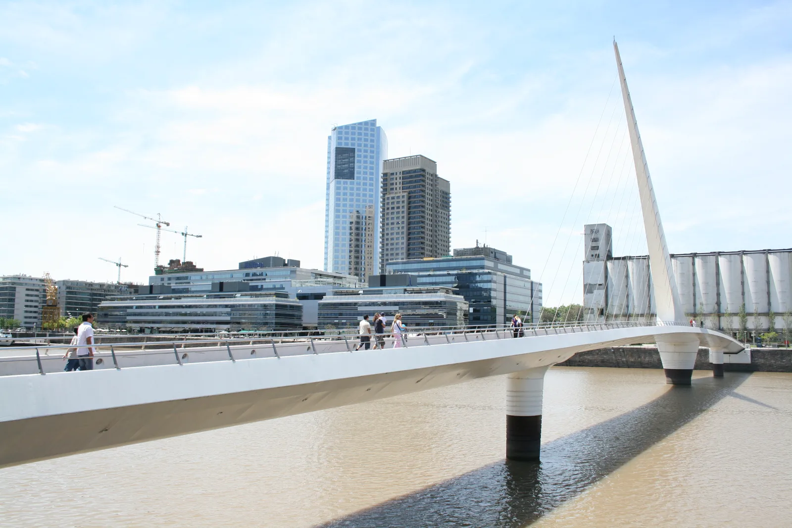The white Puente de la Mujer footbridge across Puerto Madero in Buenos Aires