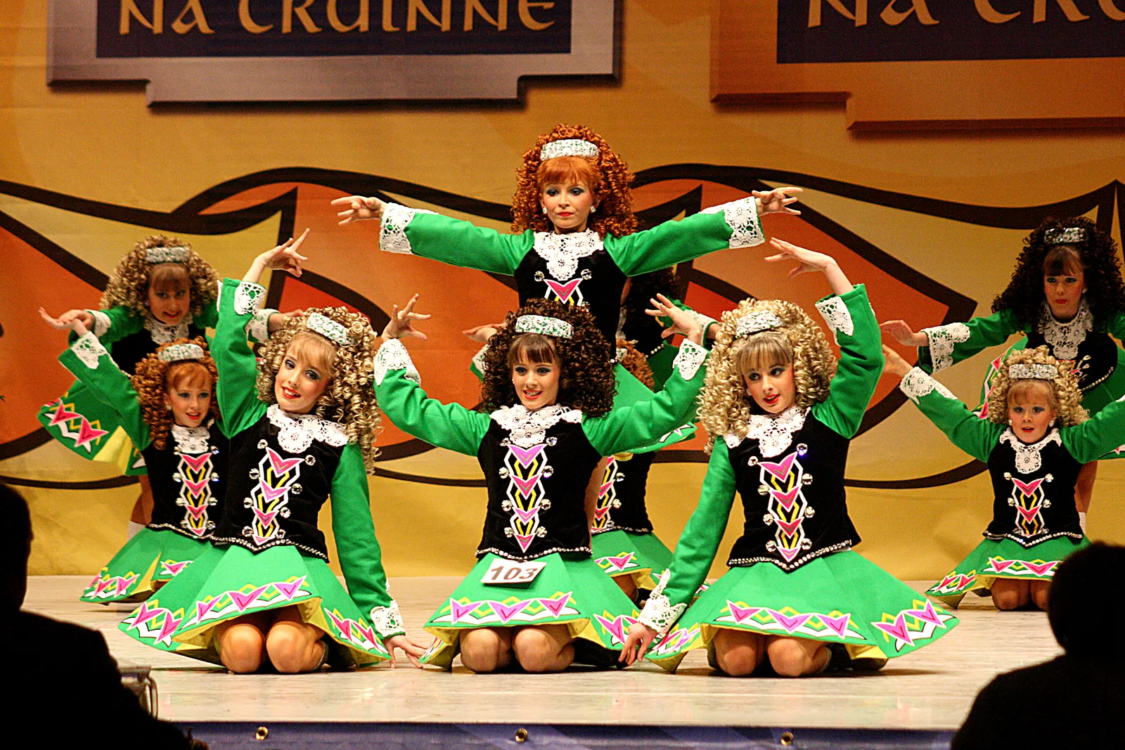 A girls’ figure dancing team at the 2010 World Irish Dancing Championships in Glasgow.