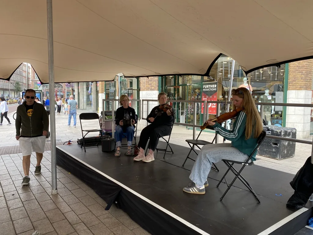 A traditional music session at Fleadh Cheoil in Belfast.