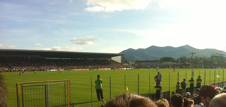 A panoramic view across the pitch and stands at Fitzgerald Stadium in Killarney.